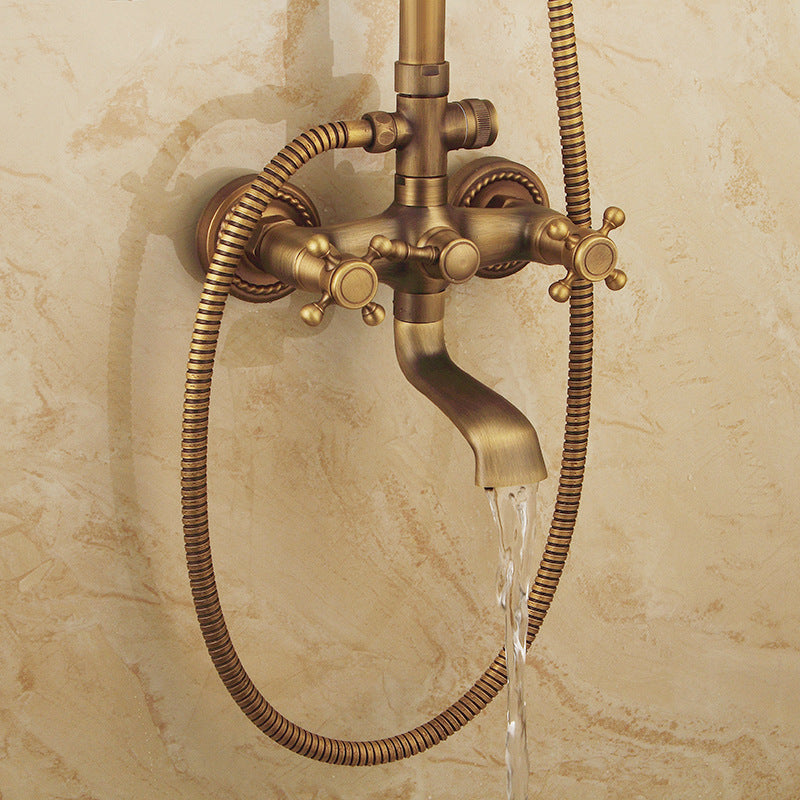 Vintage Kobbershower Sæt Med Messingarmatur Og Funktionelle Bruserhoveder