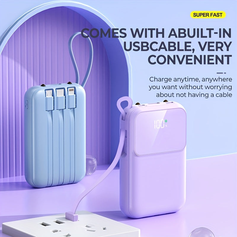 Ultimate Portable Power Bank 10000mAh - Hurtigopladning med indbyggede kabler