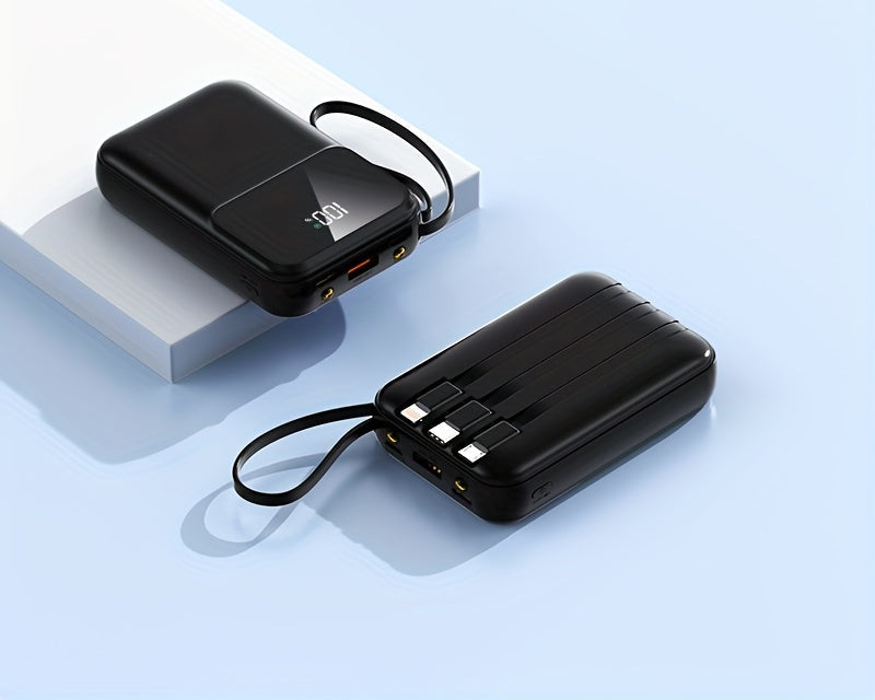 Ultimate Portable Power Bank 10000mAh - Hurtigopladning med indbyggede kabler
