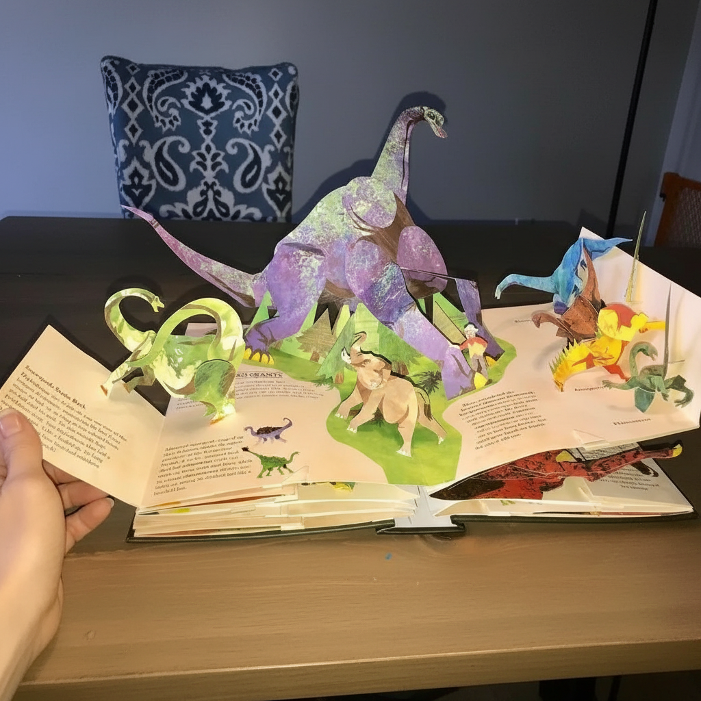 3D Pop-Up Dinosaurer Bog med Interaktive Sider til Børn Edu