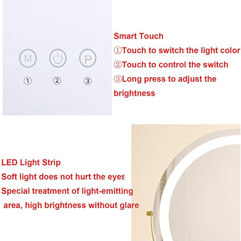 Spejl med Dimmbar LED Lys og 360 Grad Rotation, Touch Kontrol