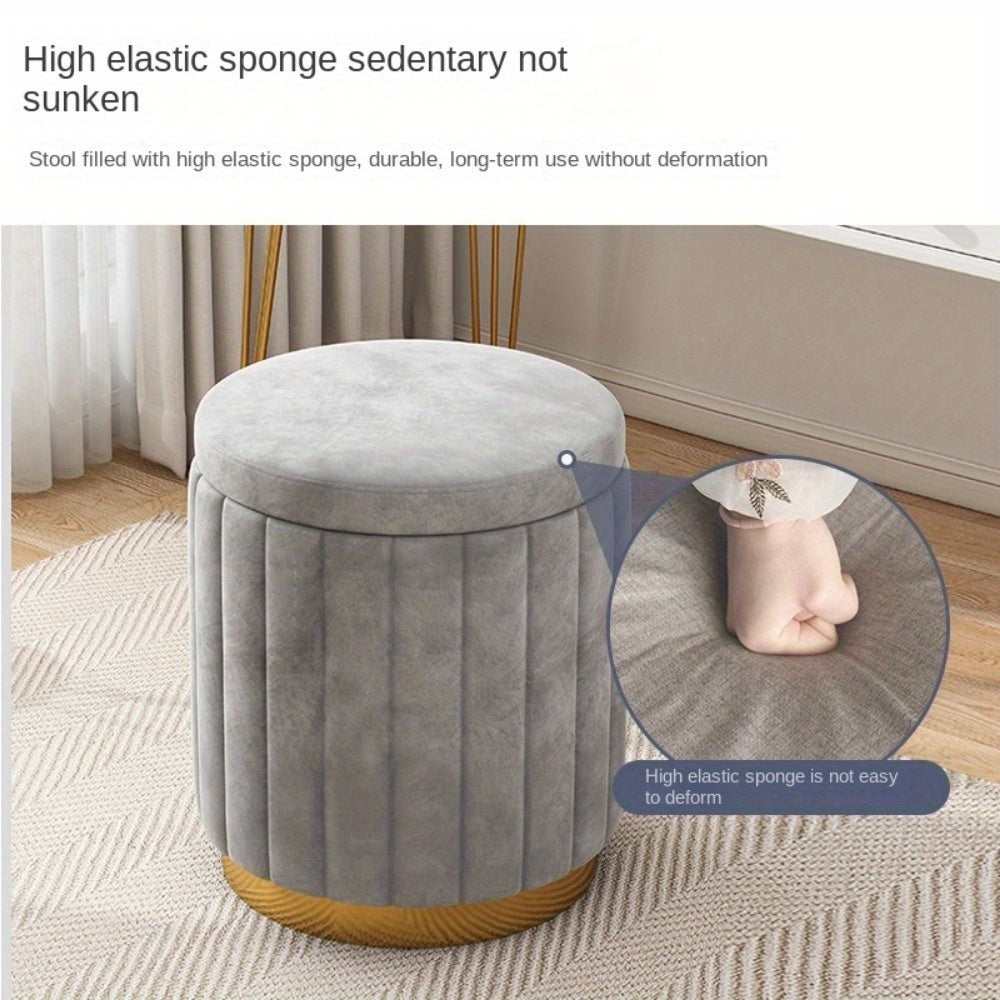 Nordisk Chic Opbevaringspuf – Stilfuld Rund Puf med Opbevaring og Spejlfinish