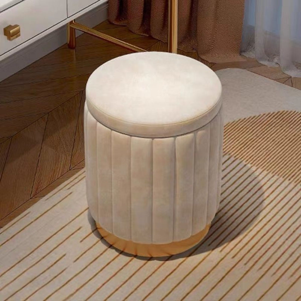 Nordisk Chic Opbevaringspuf – Stilfuld Rund Puf med Opbevaring og Spejlfinish