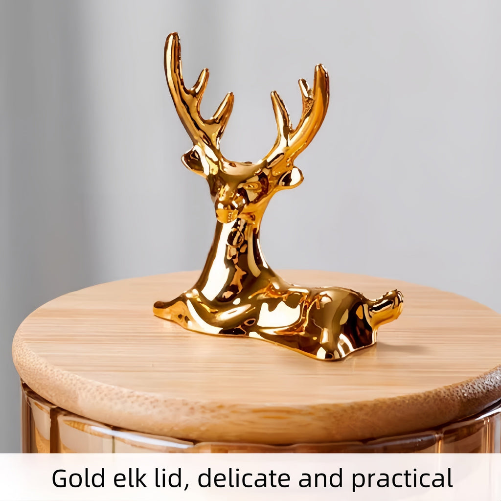 Elowen Stag Amber Finish Glasbeholdere Sæt Af Tre Med Guld Låg