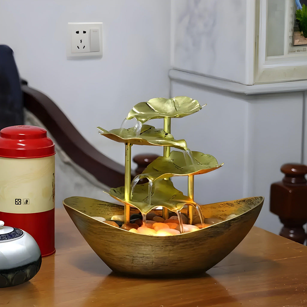 AquaAura - Bordfontæne Med LED lys Lavet af Beroligende Blade