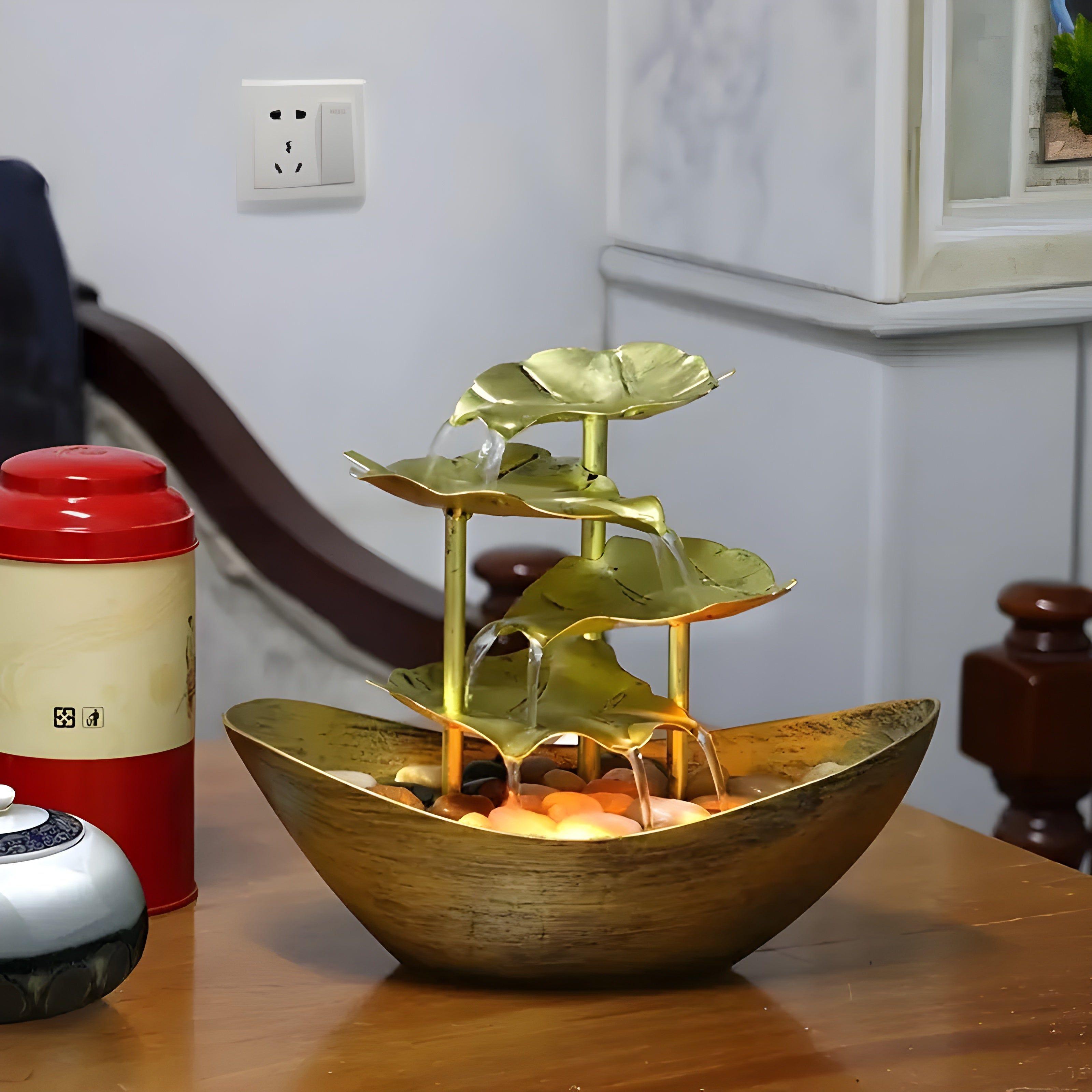 AquaAura - Bordfontæne Med LED lys Lavet af Beroligende Blade