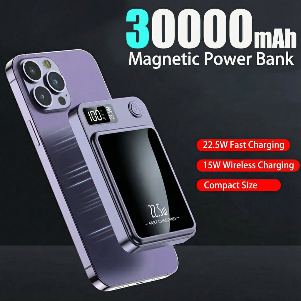 Trådløs Powerbank – 30000 mAh, 22.5W Hurtigopladning & Magnetisk Design