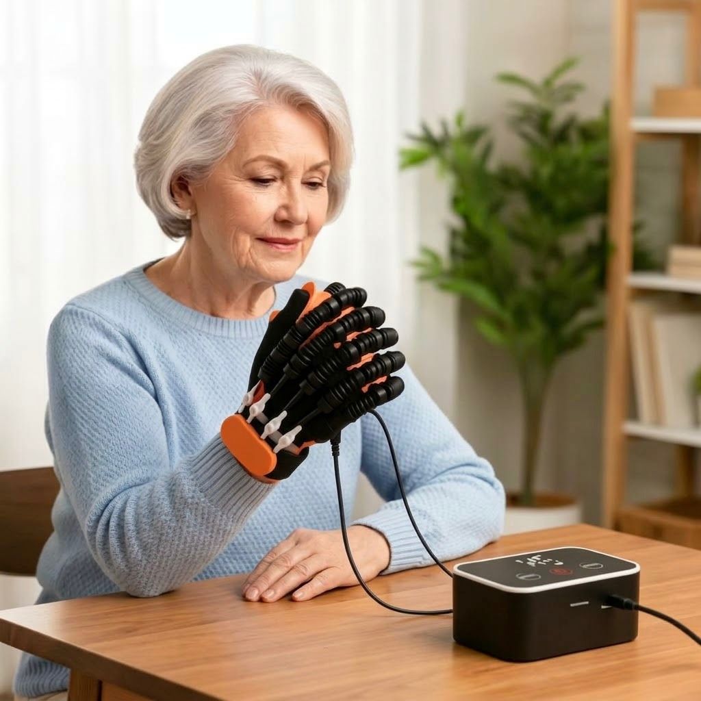 Autonom Hands rehabiliteringshandske med separate fingerkontroller og spejlvendt udsigt