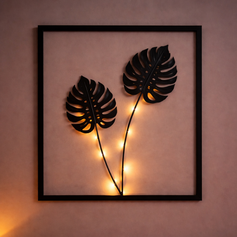 LED Vægdekoration Rammer med Botanisk Blad Design og Varmt Lys