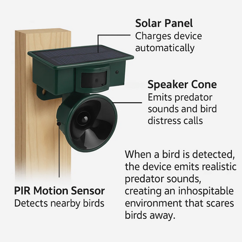 GardenGuard Fugleskræmmer – Smart Bevægelser Sensor til en Fredelig Have