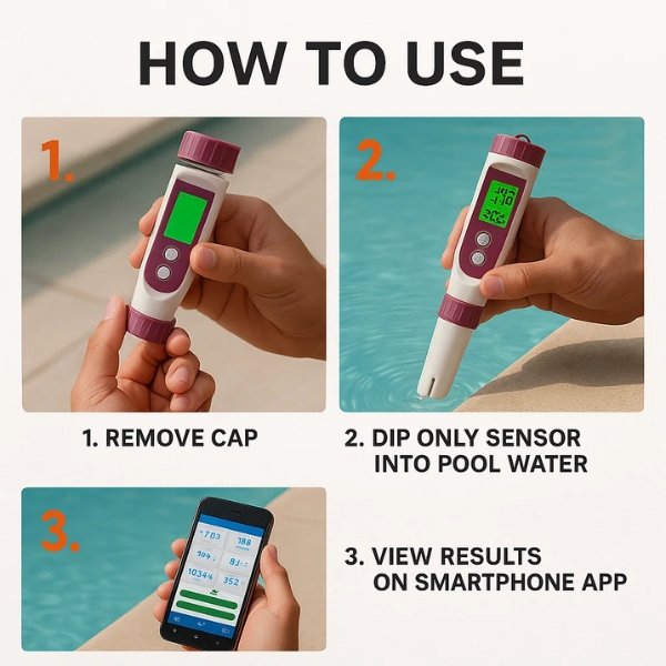 AquaSense 7 Parameter Digital Pool Tester Til pH Og Klor