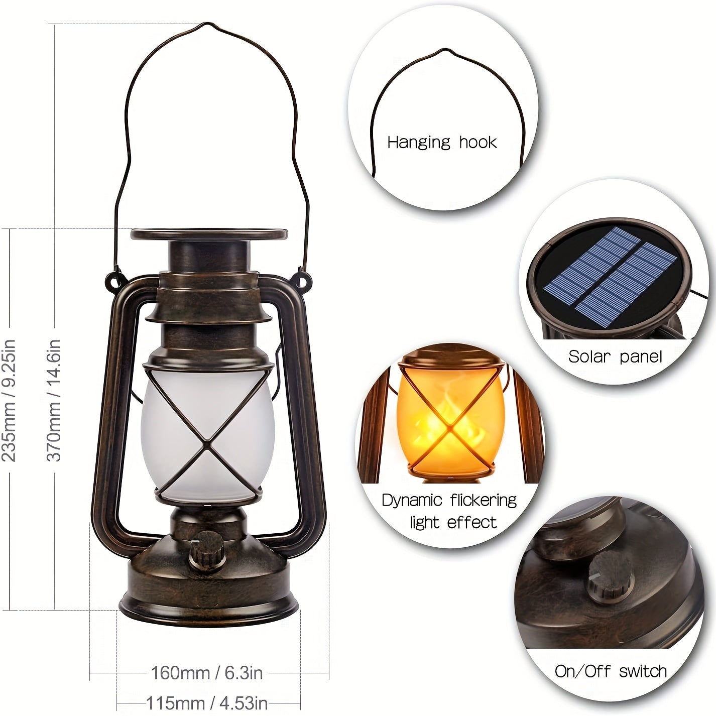 Sæt med 2 Solarlanterner – Vintage Dansende Flamme LED Lygter til Have og Terrasse