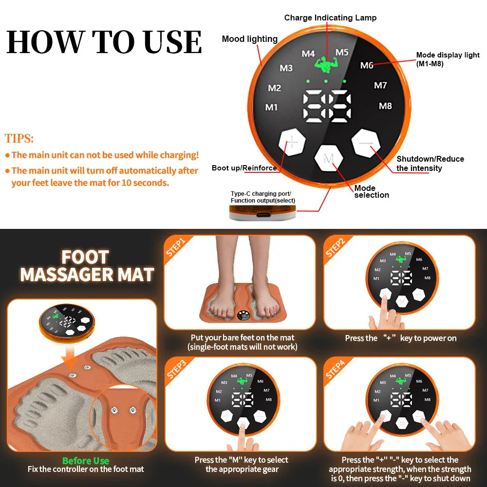 3D Fodmassageapparat – 8 tilstande, 29 intensitetsniveauer & sammenfoldeligt design til dyb afslapning