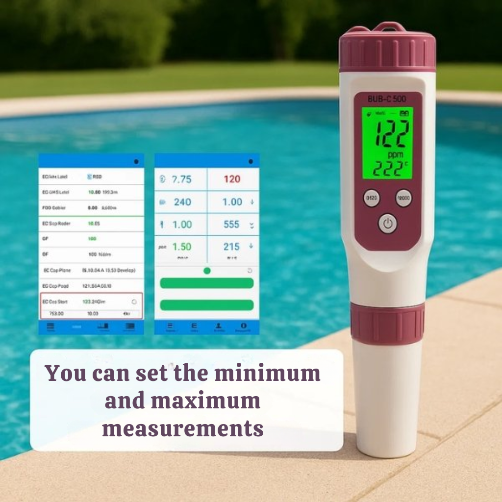 AquaSense 7 Parameter Digital Pool Tester Til pH Og Klor