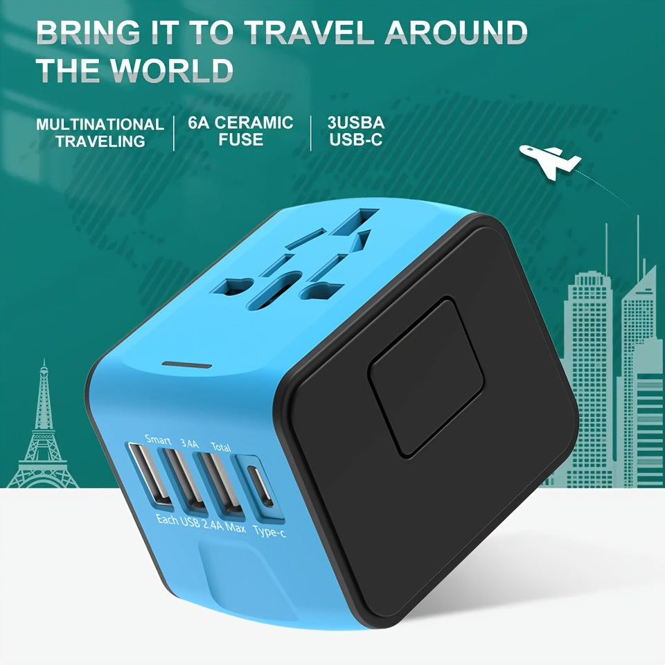 Rejseadapter med 4 USB-porte og Type-C – Global oplader med hurtig opladning og sikkerhedsfunktioner