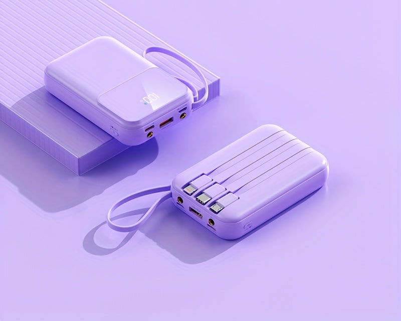 Ultimate Portable Power Bank 10000mAh - Hurtigopladning med indbyggede kabler