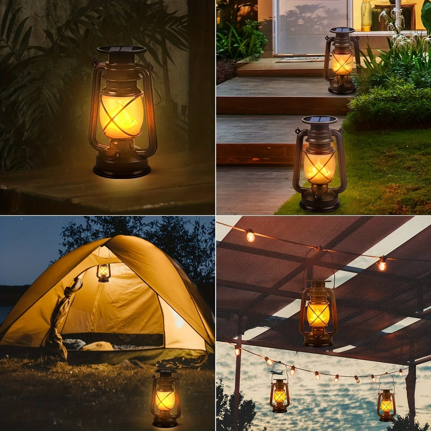 Sæt med 2 Solarlanterner – Vintage Dansende Flamme LED Lygter til Have og Terrasse