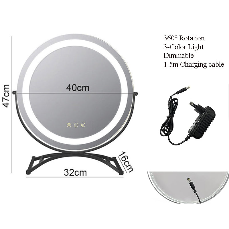 Sminkespejl med Dimmable LED Lys og 360 Grad Rotation, Touch Kontrol