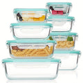 8-Pack Glas Madbeholdere – Lufttætte Måltidsforberedelses Bento-bokse med lækagesikre, låsbare låg, mikrobølgeovn-, ovn-, fryse- og opvaskemaskinesikre, BPA-fri