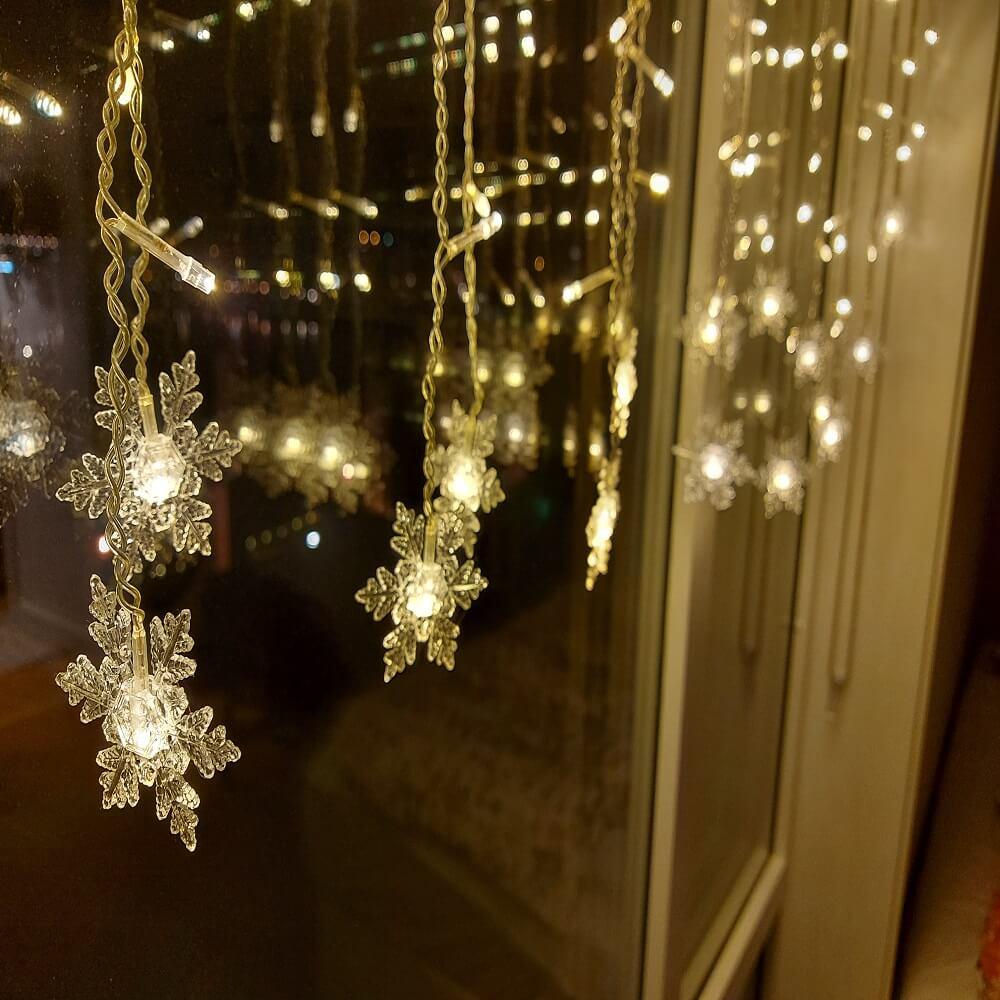 LED-Gardin Lyskæde med Snefnug | Indendørs & Udendørs