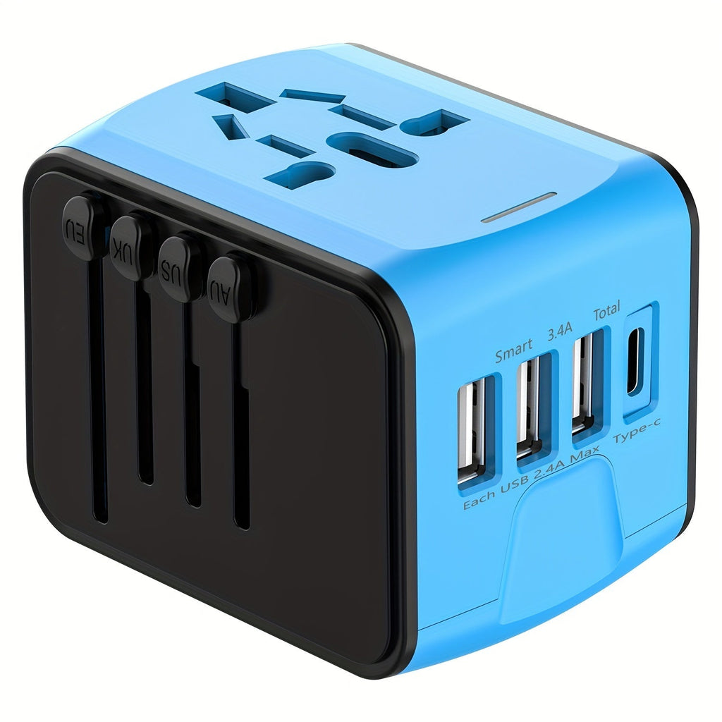 Rejseadapter med 4 USB-porte og Type-C – Global oplader med hurtig opladning og sikkerhedsfunktioner