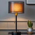 Vintage Bordlampe med Dobbelt Stofskærm til Varm Ambient Lys LED