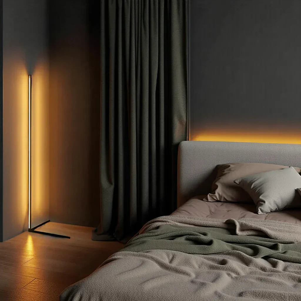 Minimalistisk LED Gulvlampe med Dæmpbare Lystilstande og Moderne Lineært Design