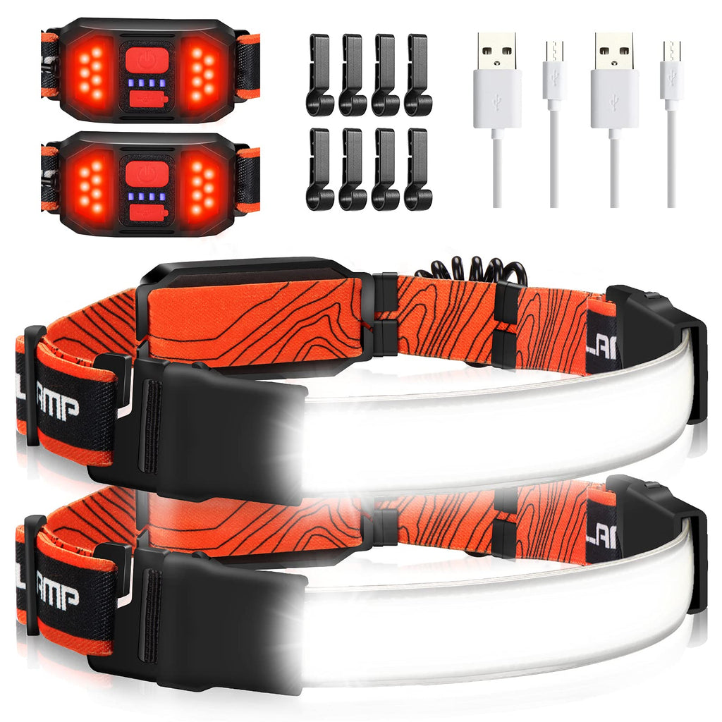 Hopedone Genopladelig Hovedlommelygte 1000 Lumen, 230° Vidvinkel, Vandtæt, 2-Pack, Orange