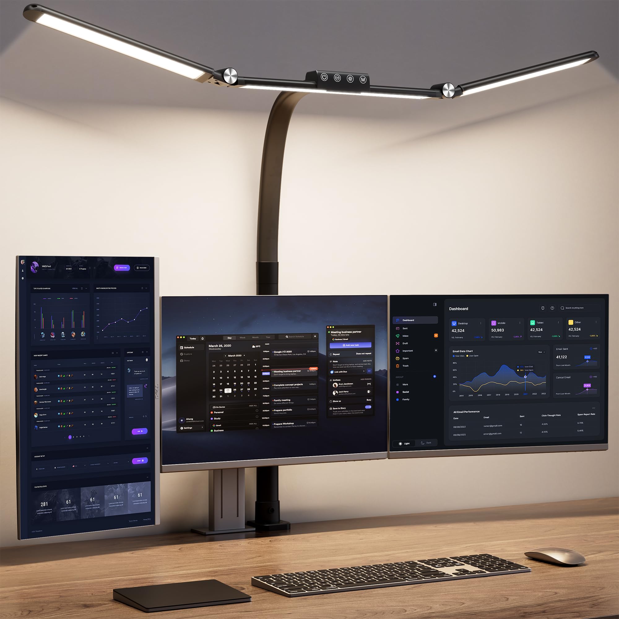 Store skrivebordslamper til hjemmekontor, 39,3'' arkitektskrivebordslampe med klem, 24w ultralyse LED skrivebordslampe med trinløs dæmpning øje-venlig