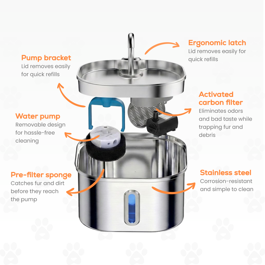 Stainless Steel Kat Vandfontæne Med Filter Og Stille Pumpe Til Vandcirkulation
