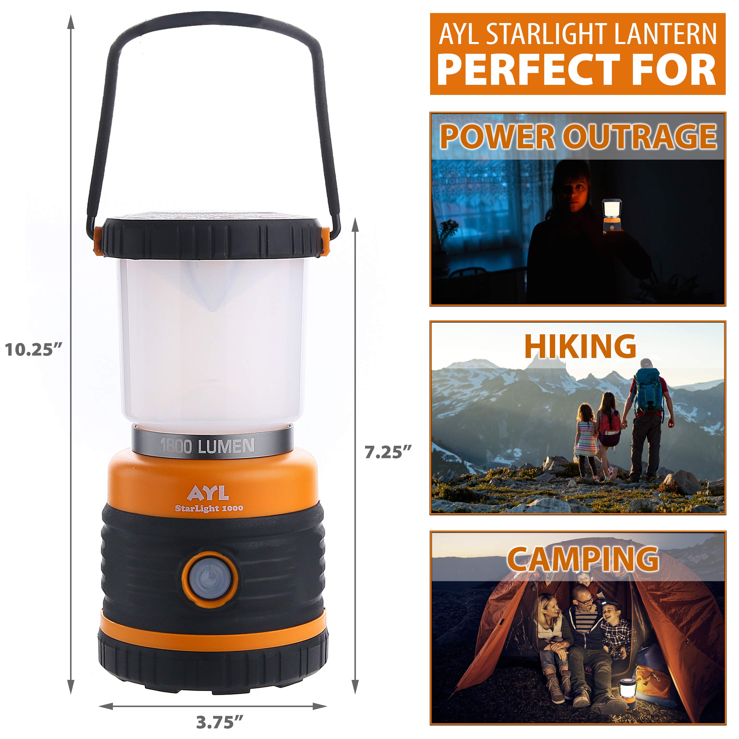 Ayl LED Campinglampe 1800Lm, Genopladelig, 4 Lysindstillinger, Vandtæt, 4400Mah Power Bank -