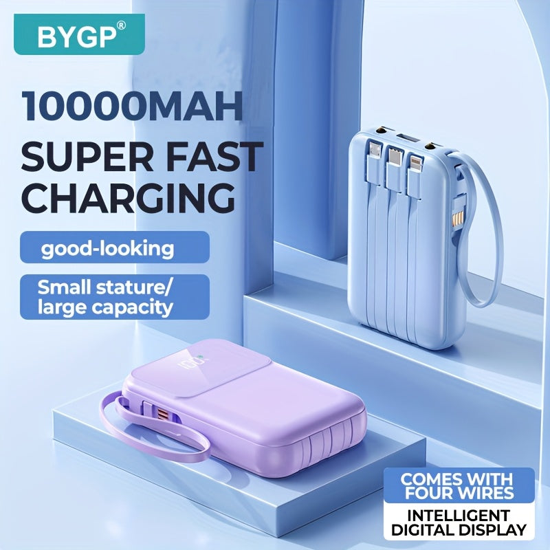 Ultimate Portable Power Bank 10000mAh - Hurtigopladning med indbyggede kabler