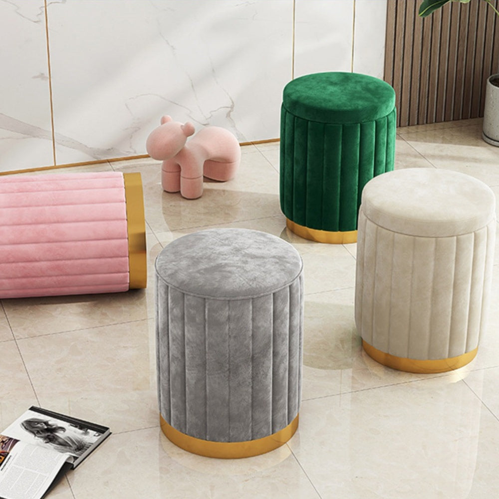 Nordisk Chic Opbevaringspuf – Stilfuld Rund Puf med Opbevaring og Spejlfinish