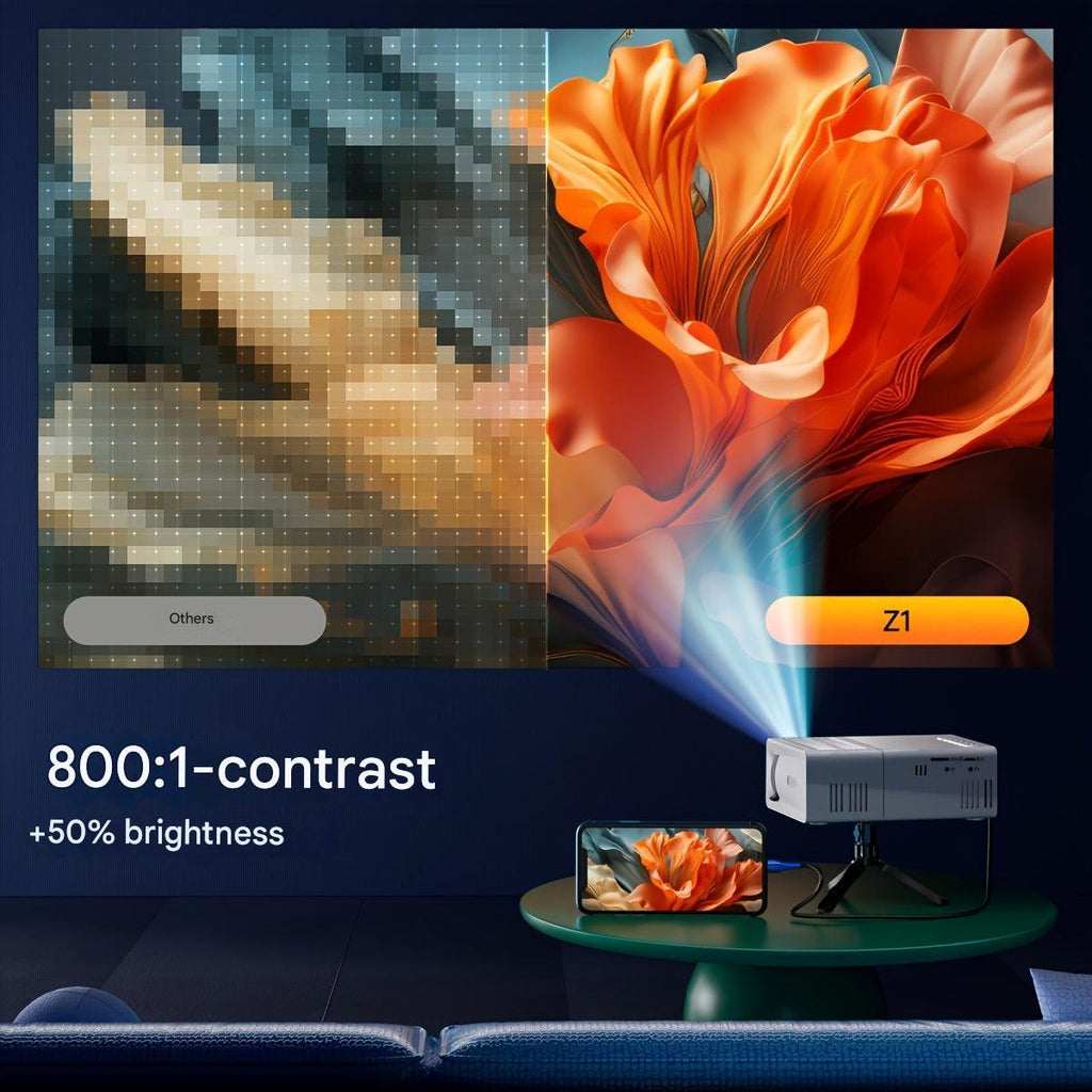 Mini Projektor – Bærbart design med 3000 lumen & HDMI/USB for klare billeder overalt