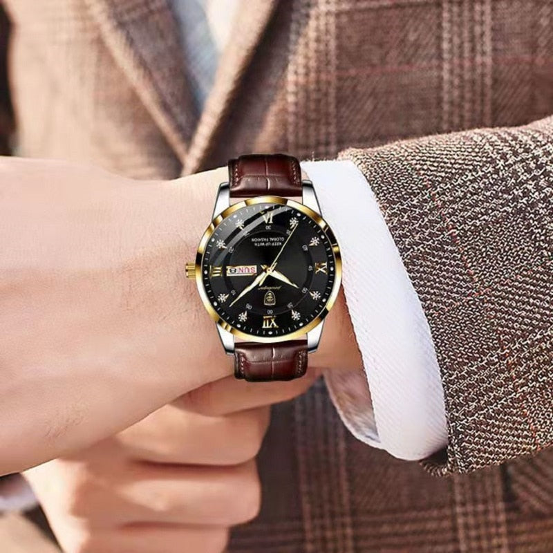 Herres Vandtæt Luminous Armbåndsur – Klassisk Rustfrit Stål Design med Lys-i-Mørket Display
