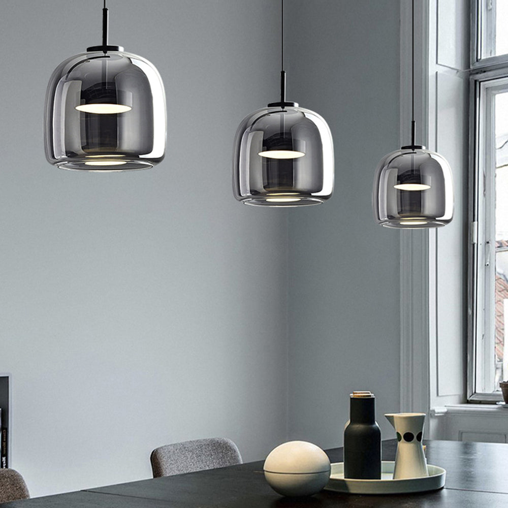 Solara Pendel Lys Amber Glas Med LED Og Guld Metal