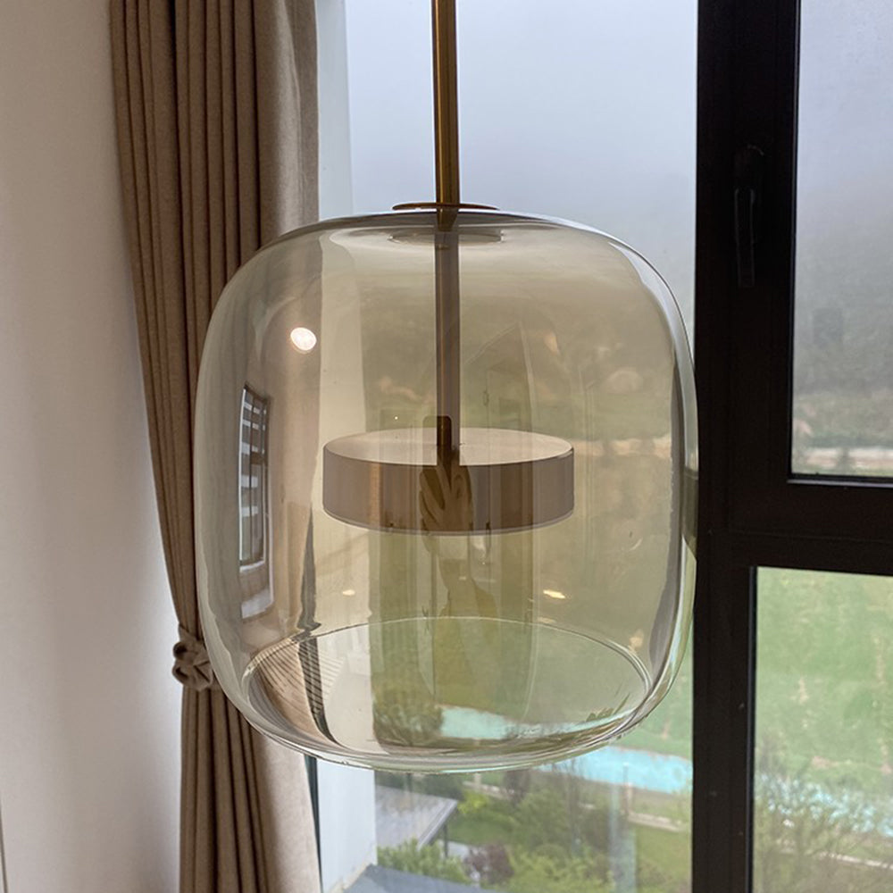 Solara Pendel Lys Amber Glas Med LED Og Guld Metal