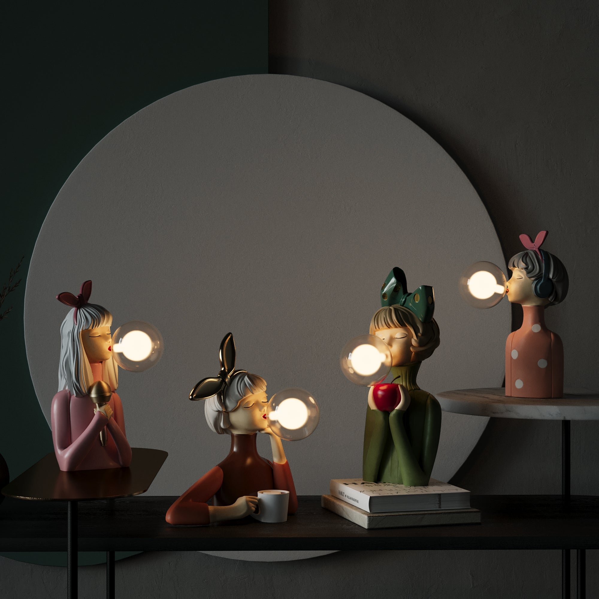 Kunstnerisk Bordlampe med Figurer – Unik, Legesyg og Atmosfærisk