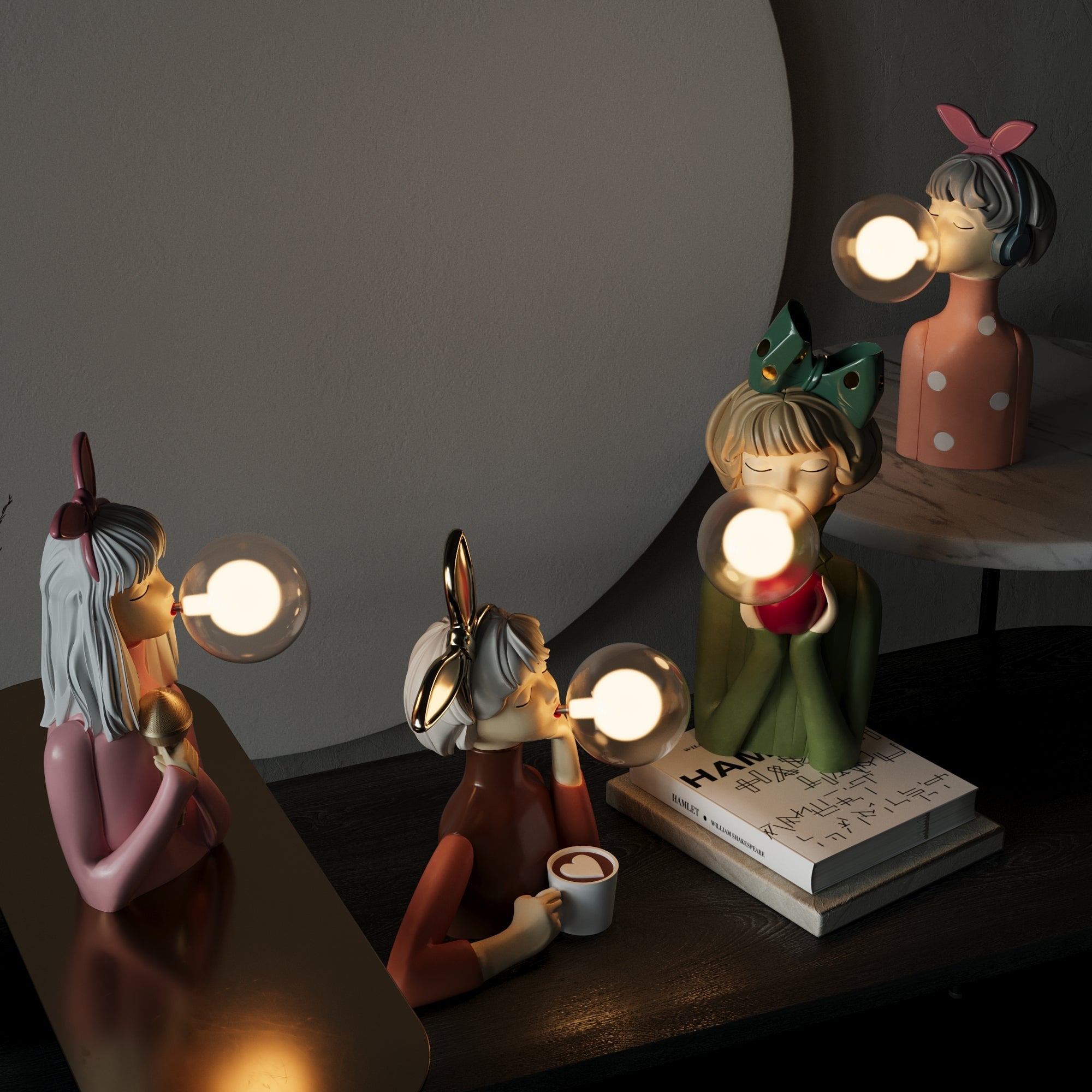 Kunstnerisk Bordlampe med Figurer – Unik, Legesyg og Atmosfærisk