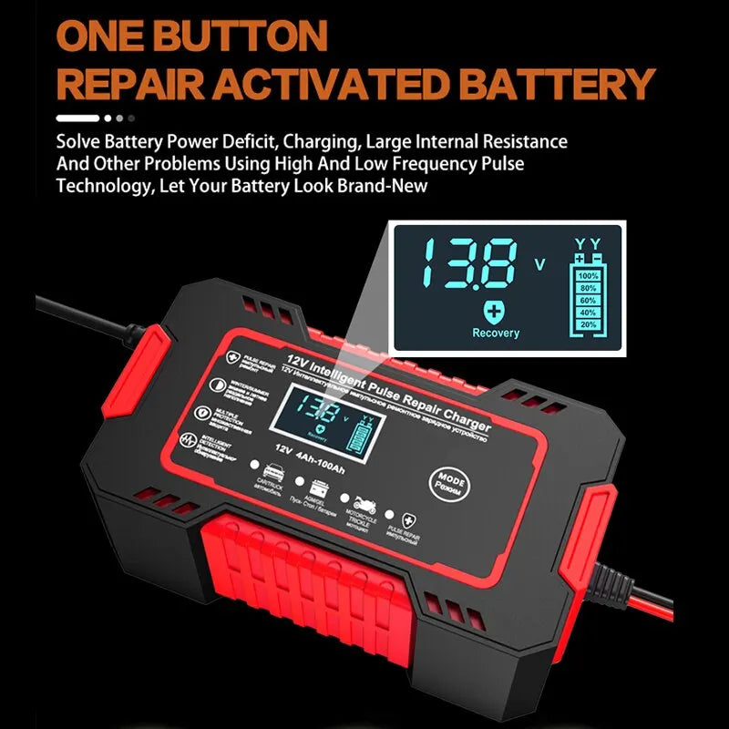 12V 6A Smart Bilbatterilader | Pulsreparation, LCD Skærm & Hurtigopladning til AGM, Gel & Blysyrebatterier