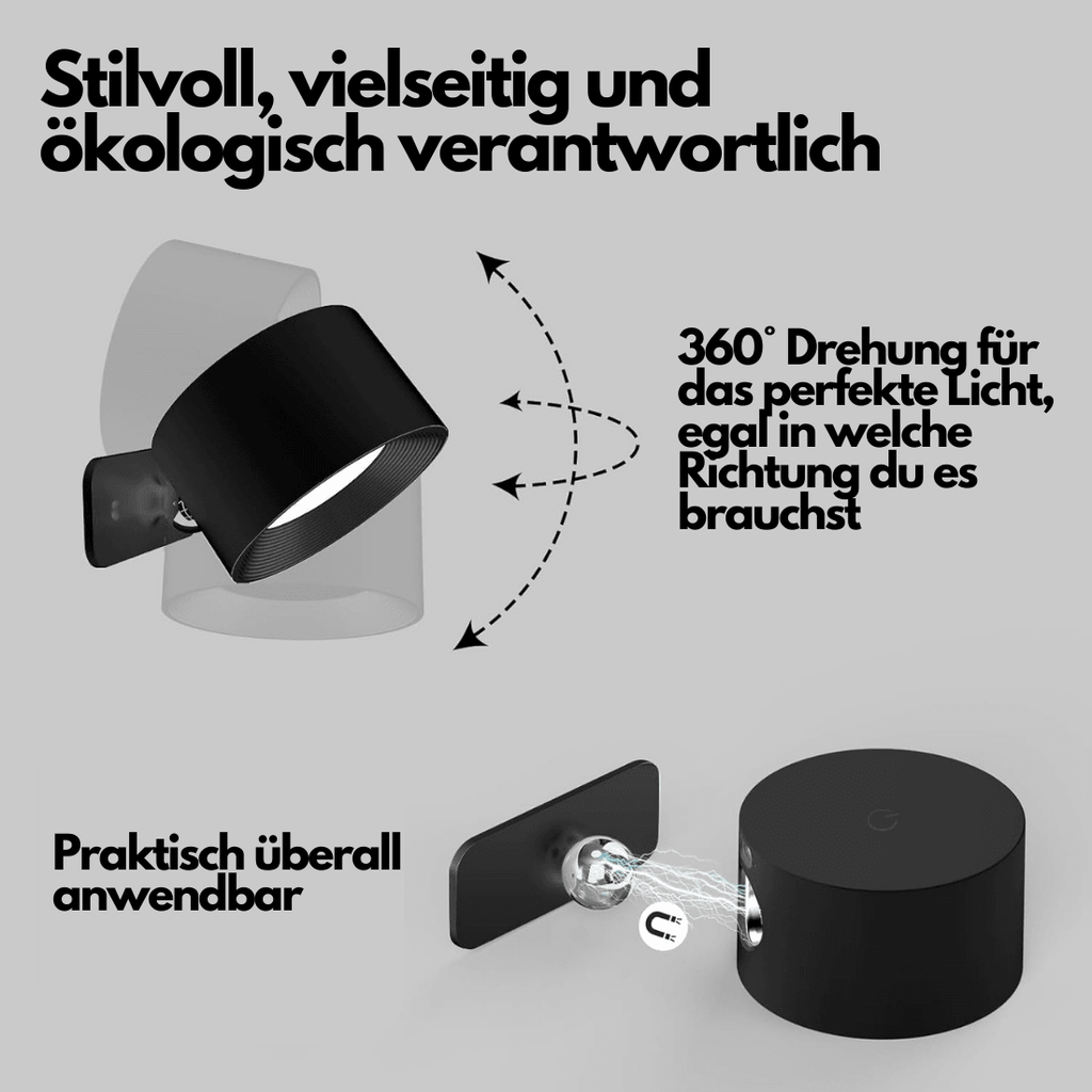 Trådløs Væglampe – 360° Justerbar og Genopladelig LED-belysning (USB)