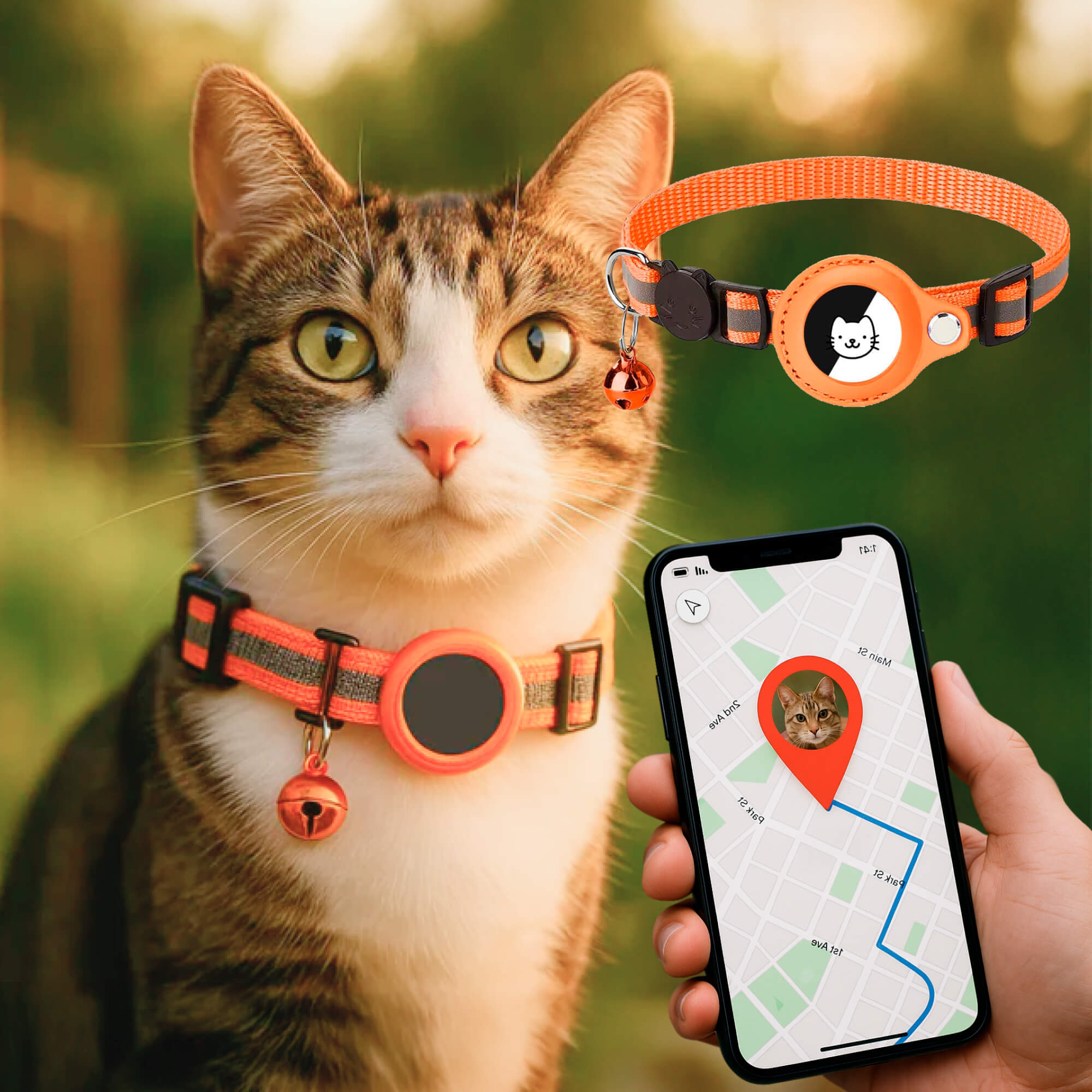 Kat GPS Sporingshalsbånd | Hurtigutløserlås, Reflekterende Design & Holdbar for Udendørs Sikkerhedseventyr