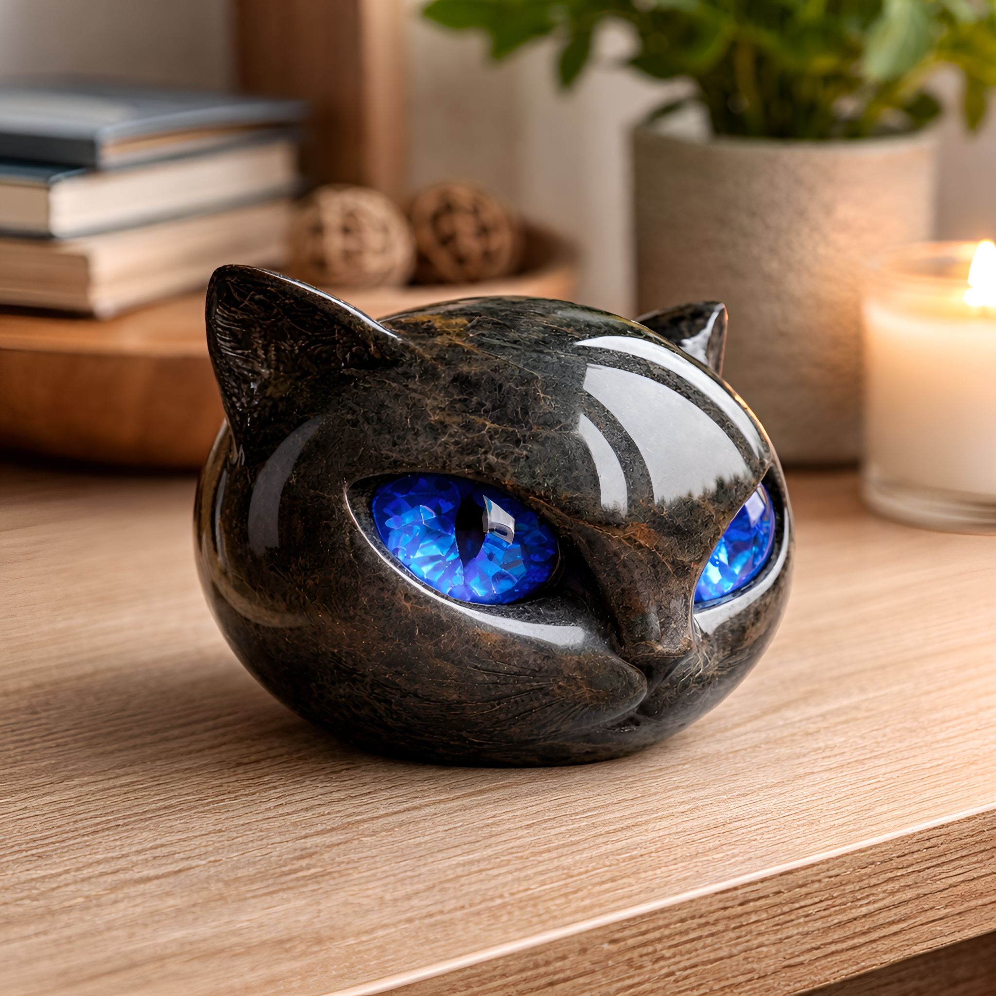 Edris - Sort Kat Figur i Resin Dekorativ Skulptur