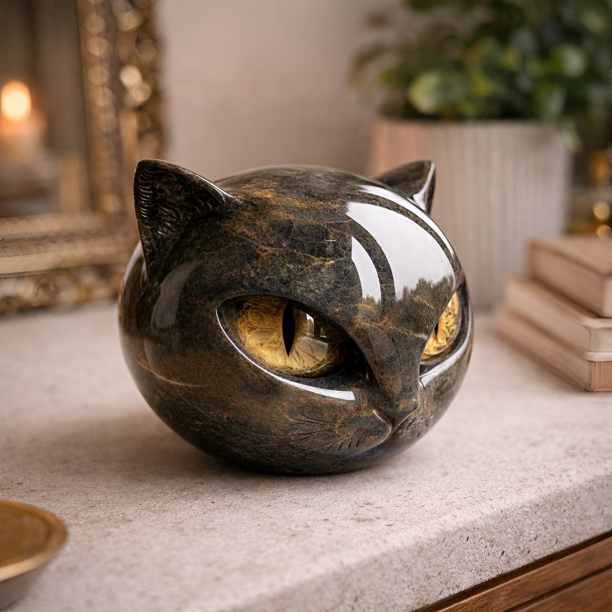 Edris - Sort Kat Figur i Resin Dekorativ Skulptur
