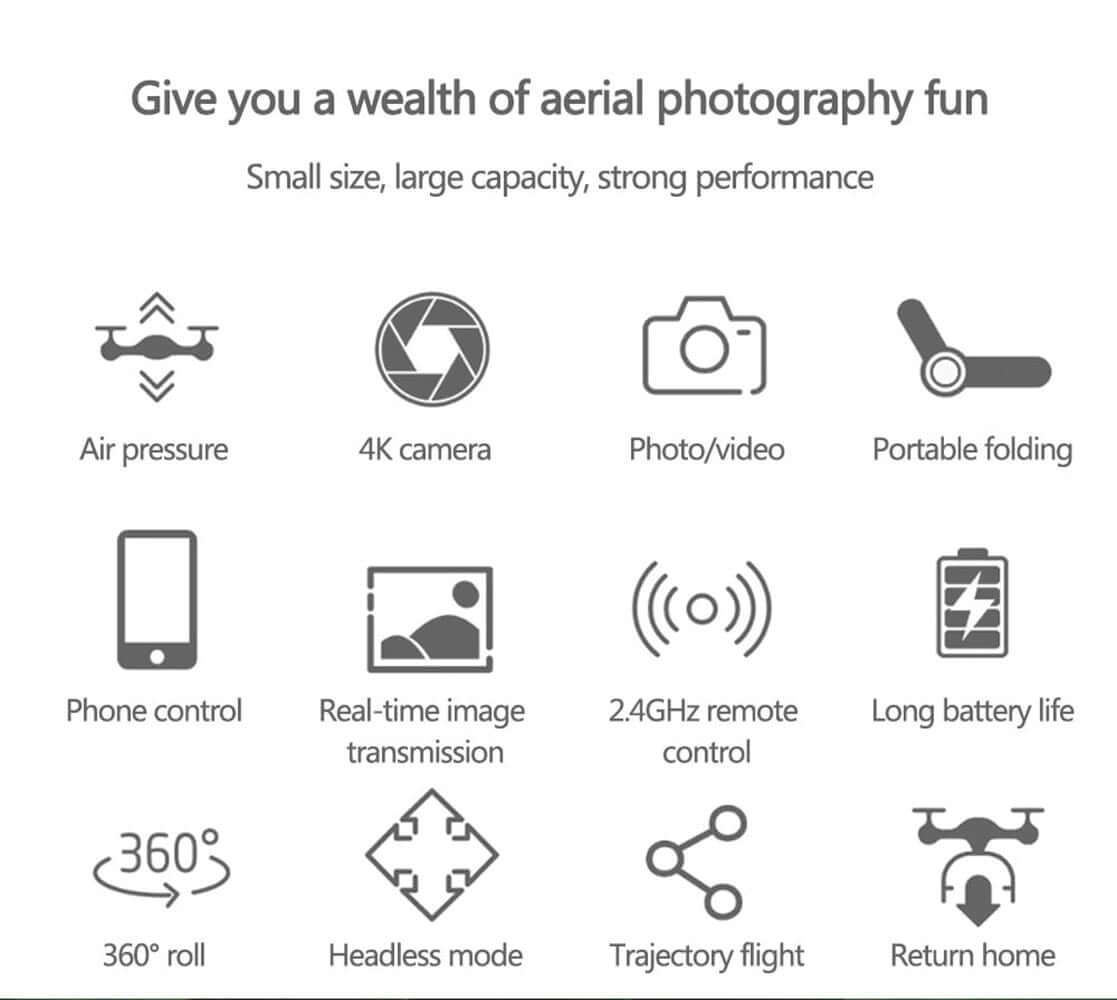 Med Kamera Sort 4K Professionelt HD Kamera WIFI FPV RC Quadcopter Sammenklappelig Helikopter