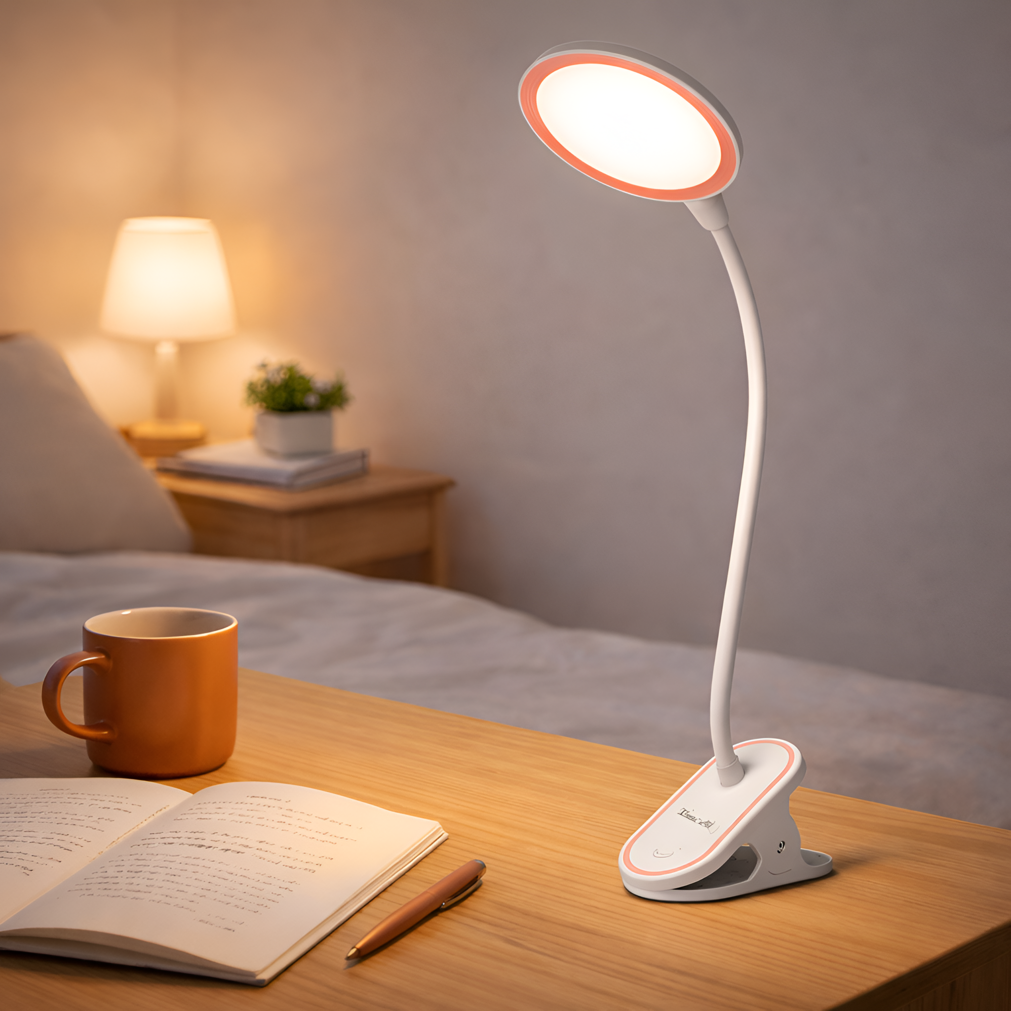 Zephiel - USB Genopladelig Bordlampe med Klemme og Touch Dæmpning