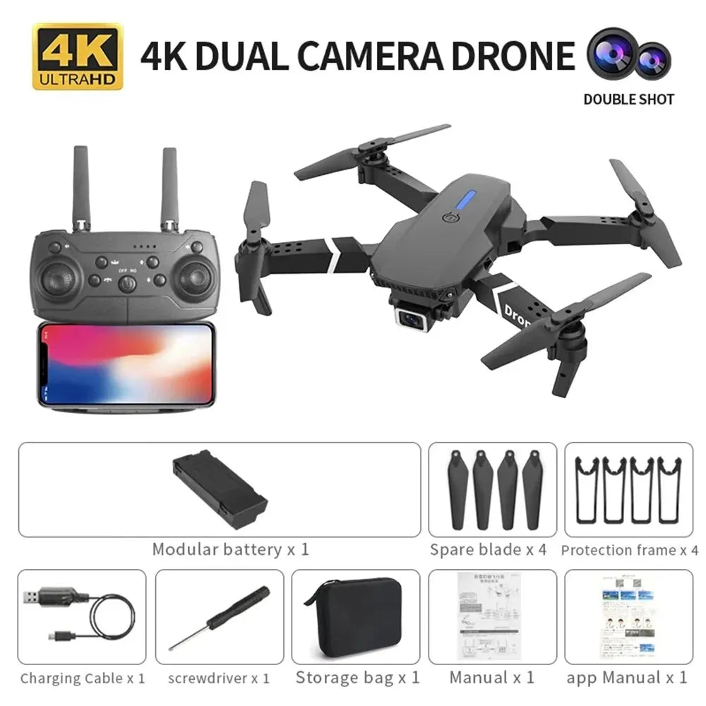 AeroFlex – E88 Drone 4K Kamera, WiFi FPV, foldbar & stabil flyvning