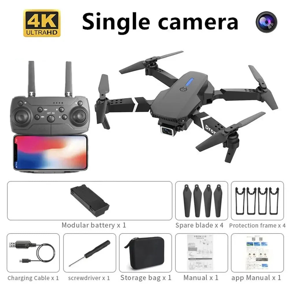 AeroFlex – E88 Drone 4K Kamera, WiFi FPV, foldbar & stabil flyvning