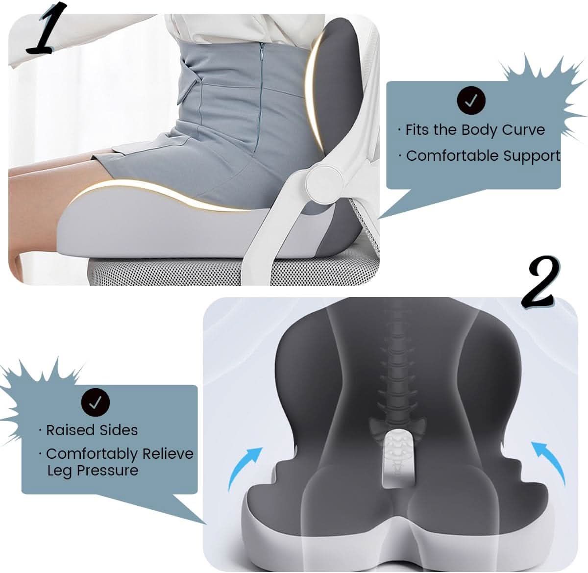 Sædehynde – Ergonomisk form med åndbart memory-skum & skridsikker underside