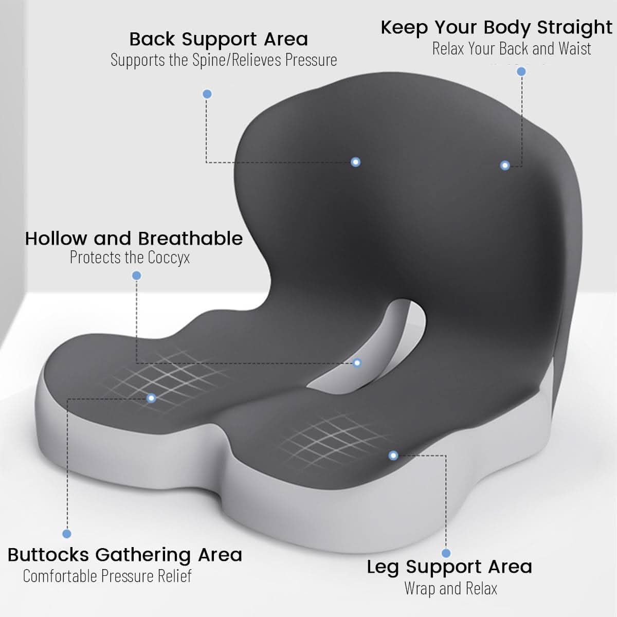 Sædehynde – Ergonomisk form med åndbart memory-skum & skridsikker underside
